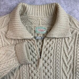 Vintage Round Tower  Irish Aran Fisherman Cardigan Handknit Wool Shawl Collar 44
